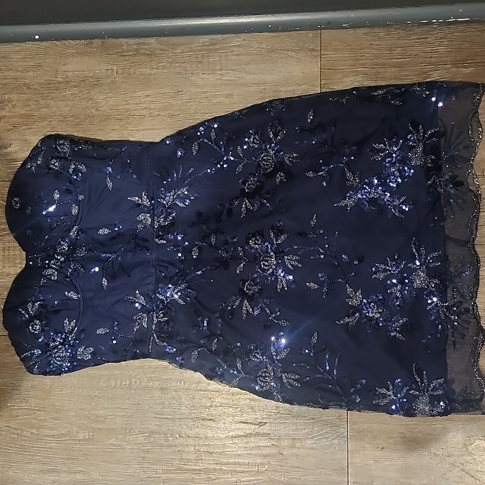 Confident Sensation Navy Sequin StraplessBustier Mini Dress - Picture 5 of 7
